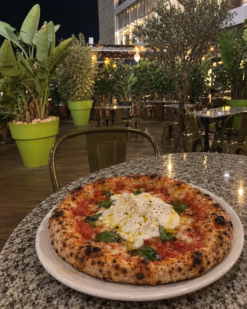 Pizza à la burrata sortie du four