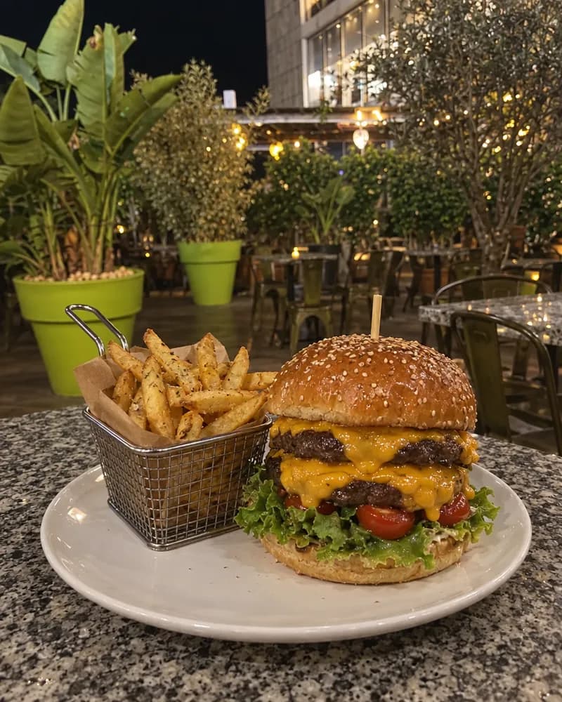 Le double cheese burger classique et ses frites